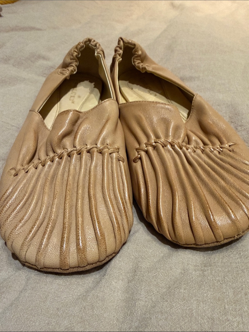Chocolat Blu Tan Pleated Leather Ballet Flats
